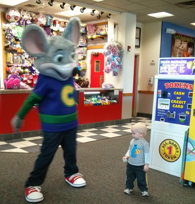 Charlie getting down with Chuck E Cheese