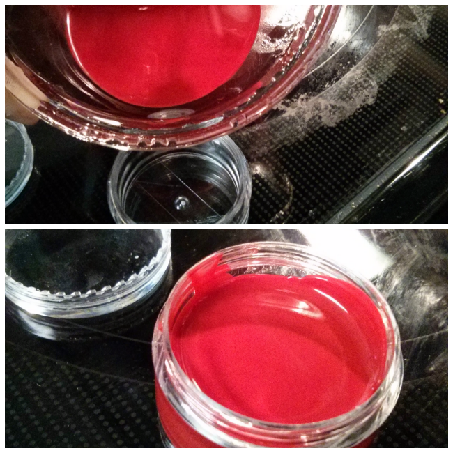 carefully pour your melted mixture into your empty container for this diy crayon lipstick