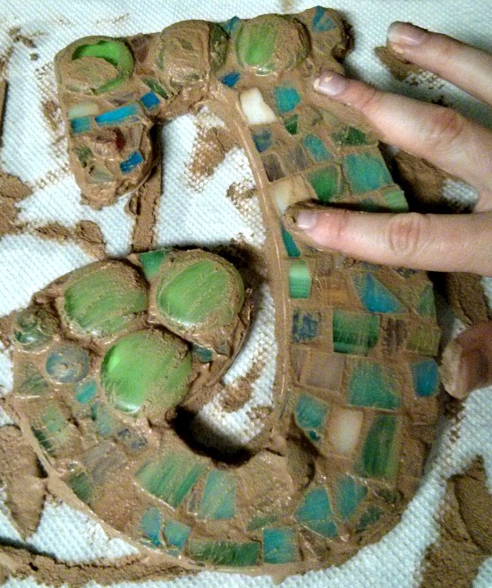 Sunshine Glaze Initial Mosaic Grout in the cracks