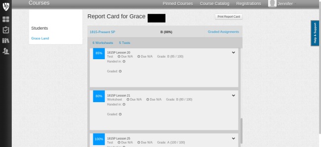 Veritas Press Self-Paced History 1815-Present Grades Report Card