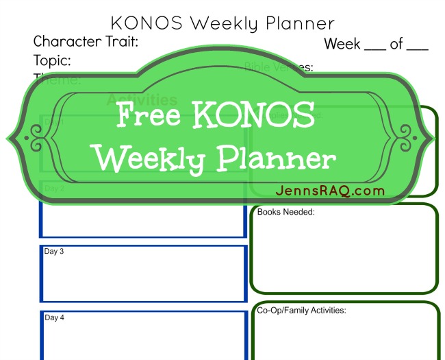 Free Printable KONOS Weekly Planner