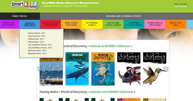 SmartKidz Media Library for Homeschoolers Menu