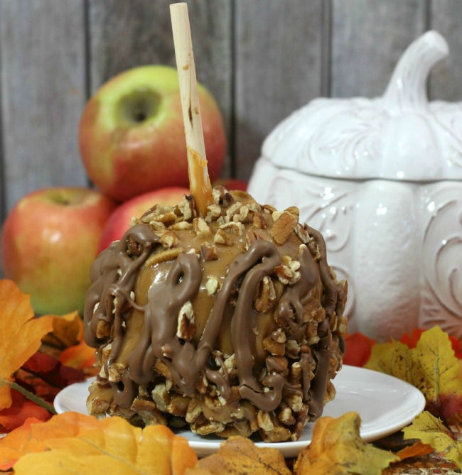 Nutty Caramel Apples with Chocolate Drizzle - As seen on JennsRAQ.com