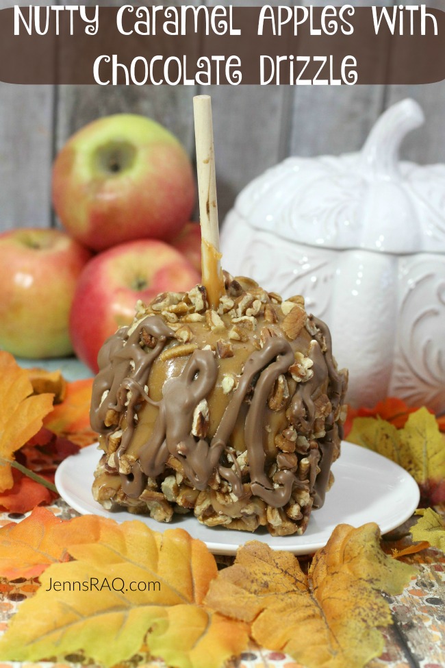 Nutty Caramel Apples with Chocolate Drizzle - As seen on JennsRAQ.com