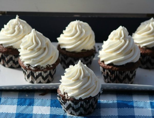 Homemade Chocolate Cupcakes with Vanilla Frosting