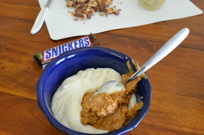 Snickers Blitz Dip ingredients being blended #GameDayMVP #TomThumb #ad - As seen on JennsRAQ.com