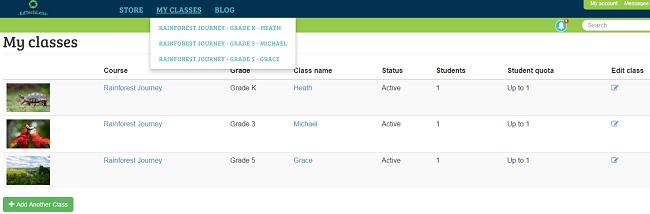 EdTechLens My Classes Page with All Student Courses