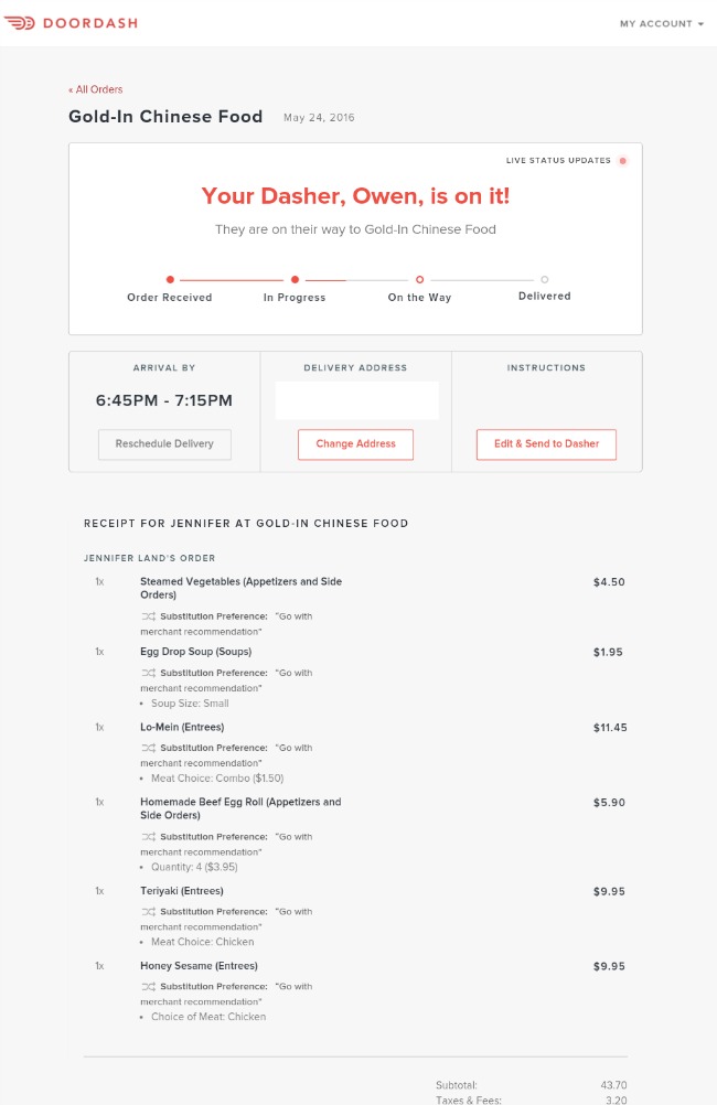 DoorDash Ordering is easy to track with live status updates
