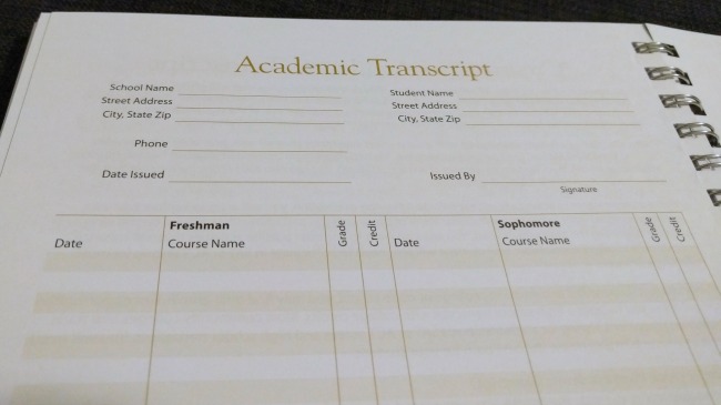 Academic Transcript form from the Hey Mama! Print Schoolhouse Planner 2016-2017
