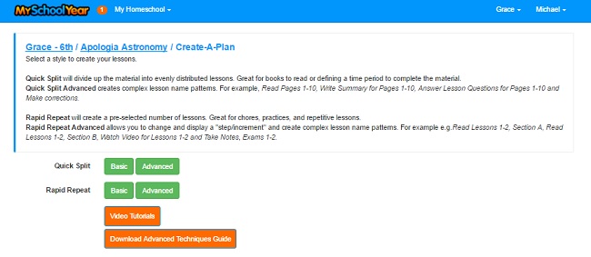 MySchoolYear Create-a-plan