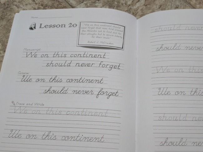 Practicing Handwriting with Tracing and Copywork with Patriotic Penmanship Lesson 20