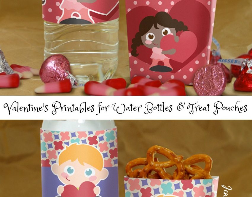 Valentine's Printables for Water Bottles & Treat Pouches as seen on JennsRAQ.com