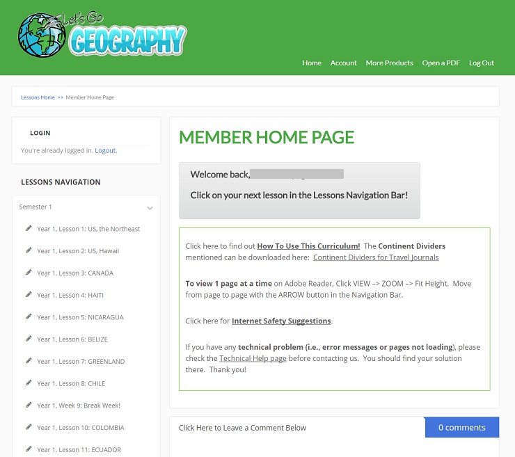 Lets Go Geography Member Home Page Lessons Navigation
