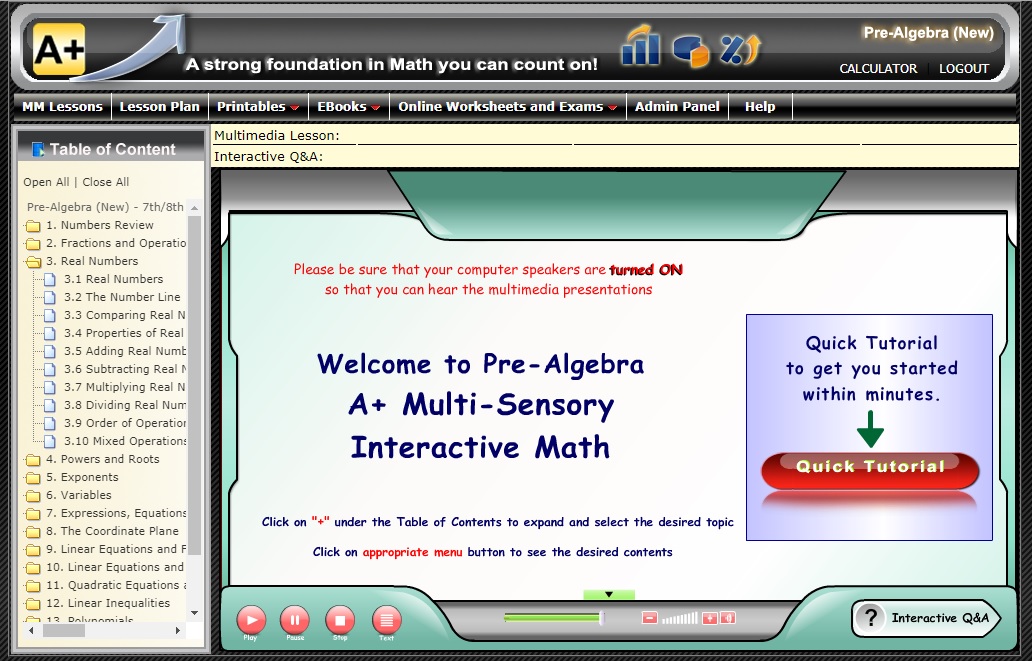 A+ Interactive Math Pre-Algebra