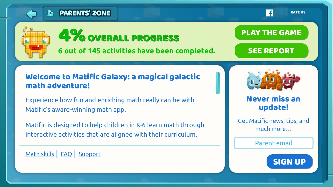 Matific Galaxy online K-6 math games Parent Zone