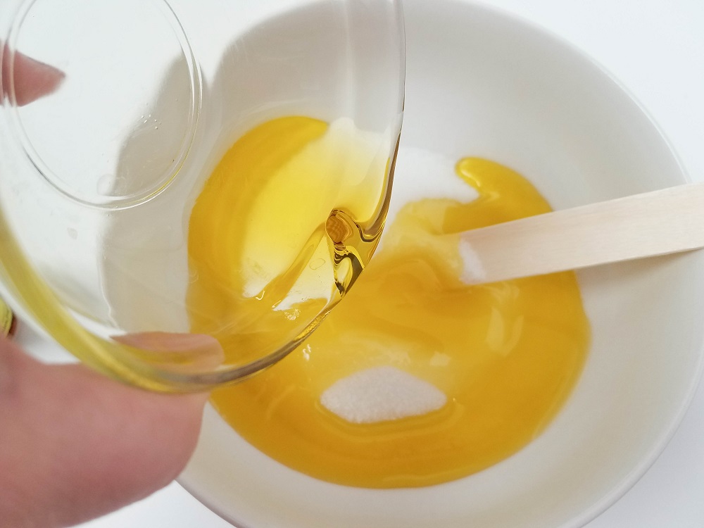 Lemon Blueberry Sugar Scrub Recipe - Adding Oil